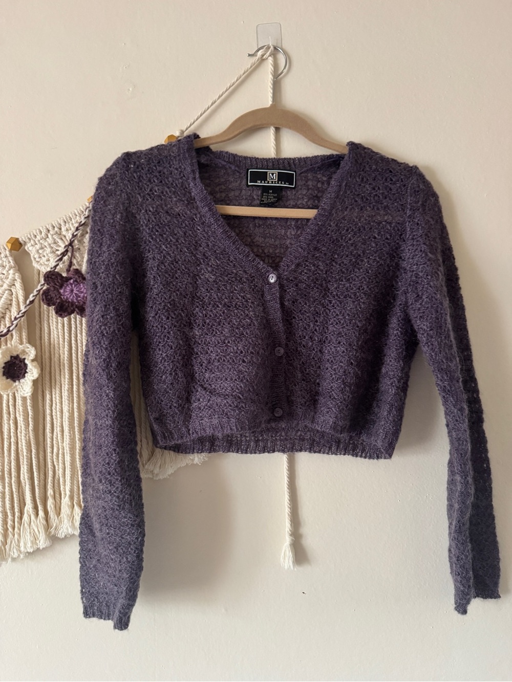 Vintage Cropped V‑Neck Cardigan Sweater Wool blend